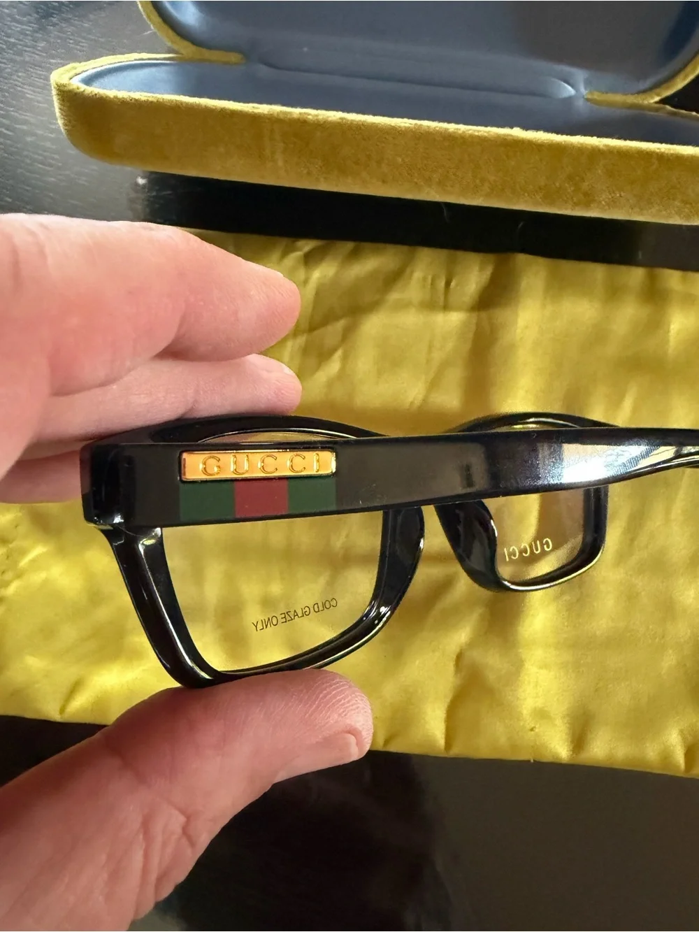 Gucci Black Eyeglass Frames with Gold-Toned Case Interior 54 17 150